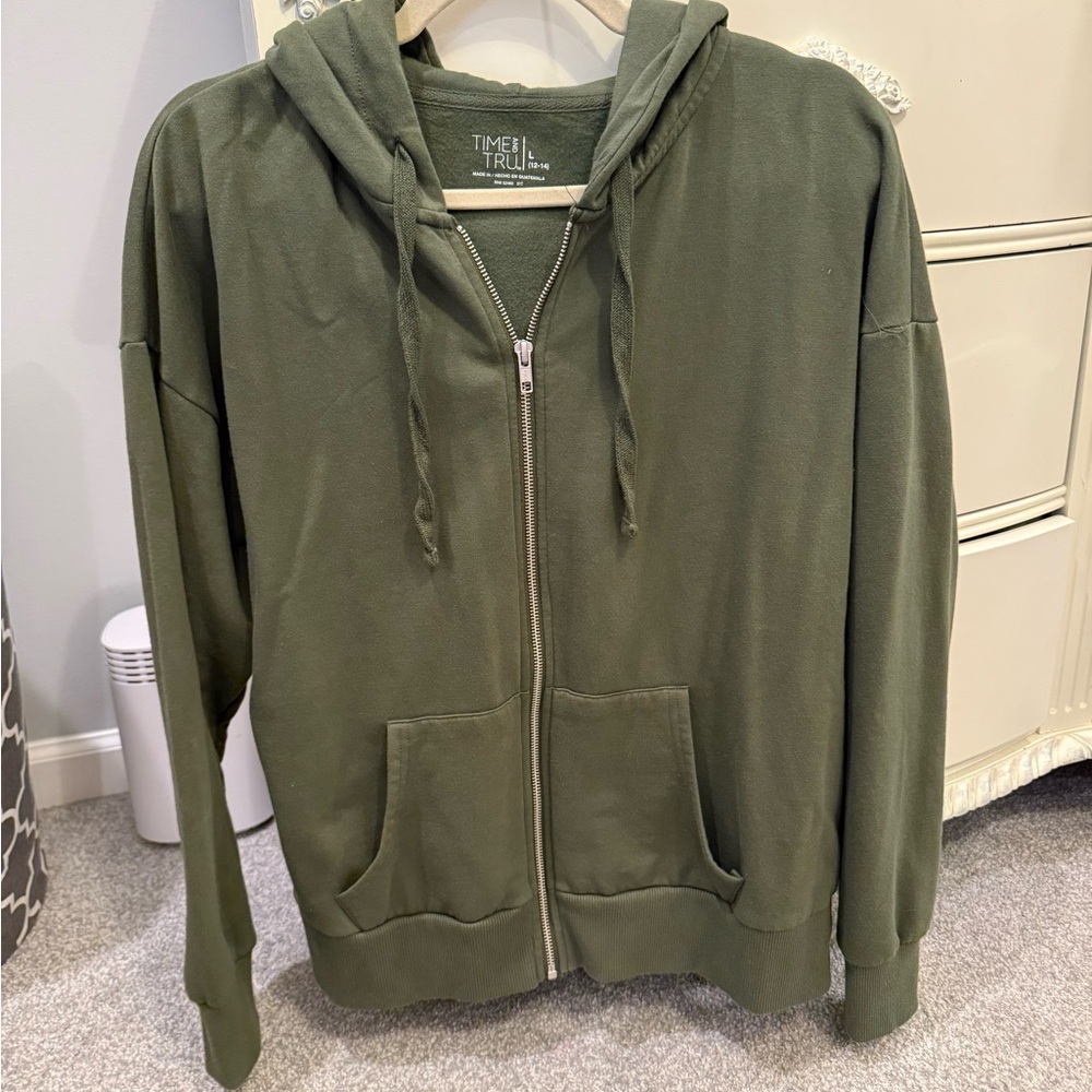 Time and Tru Forest Green Zip-Up Jacket
